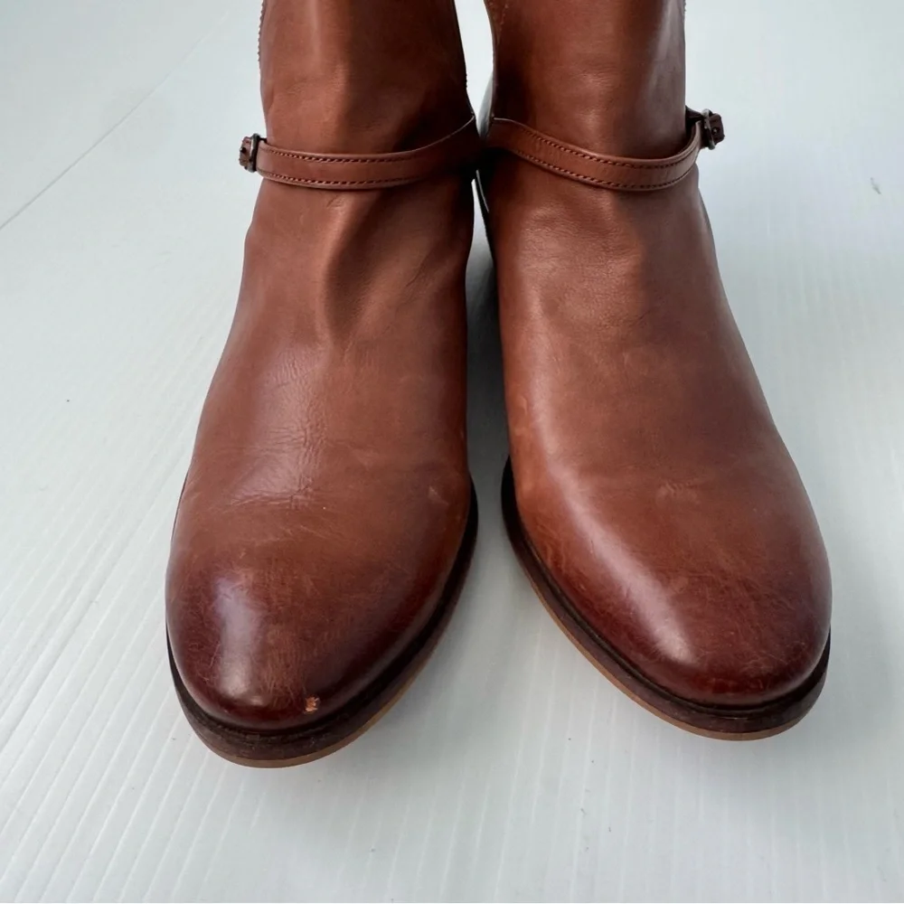 Sam Edelman Palmer cognac leather booties size 8 women’s stacked heel slip on - Picture 5 of 13